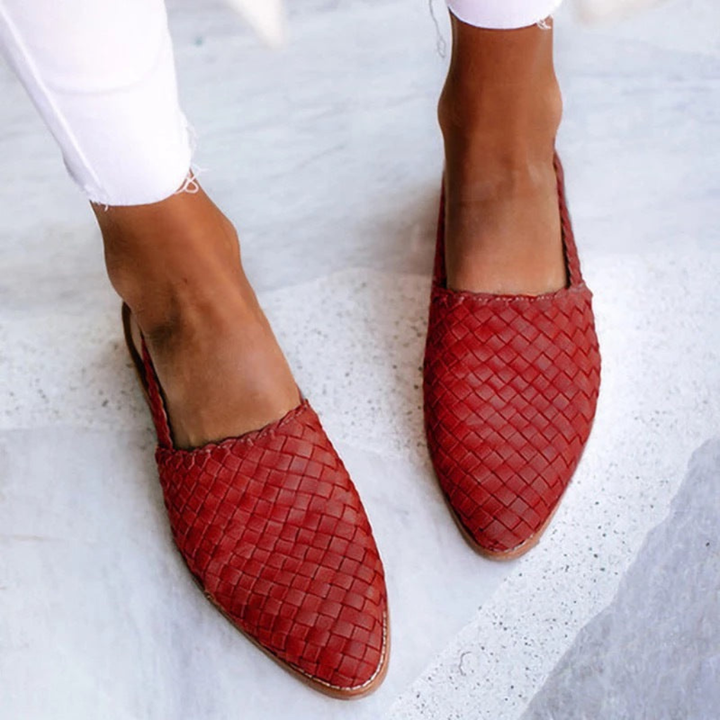 Elara | Women's Leather Woven Slingback Flat Sandals