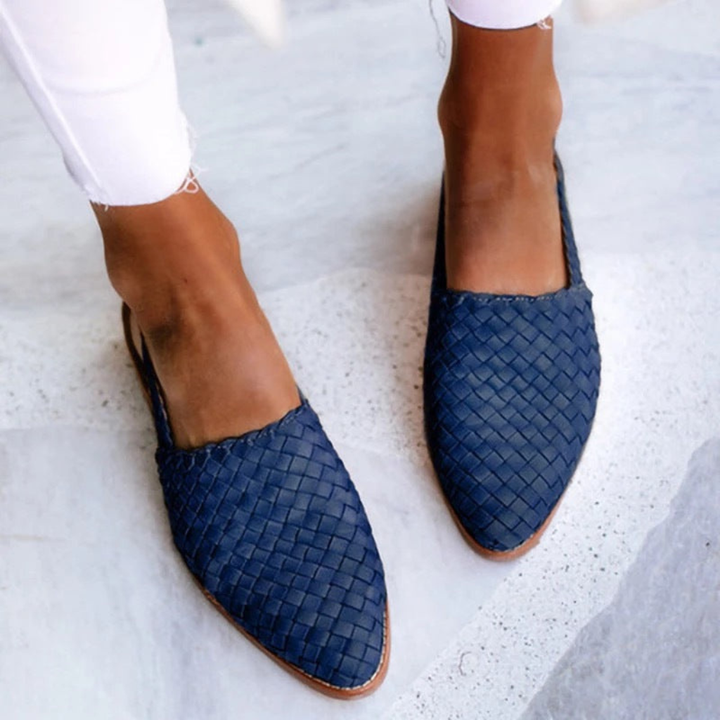 Elara | Women's Leather Woven Slingback Flat Sandals