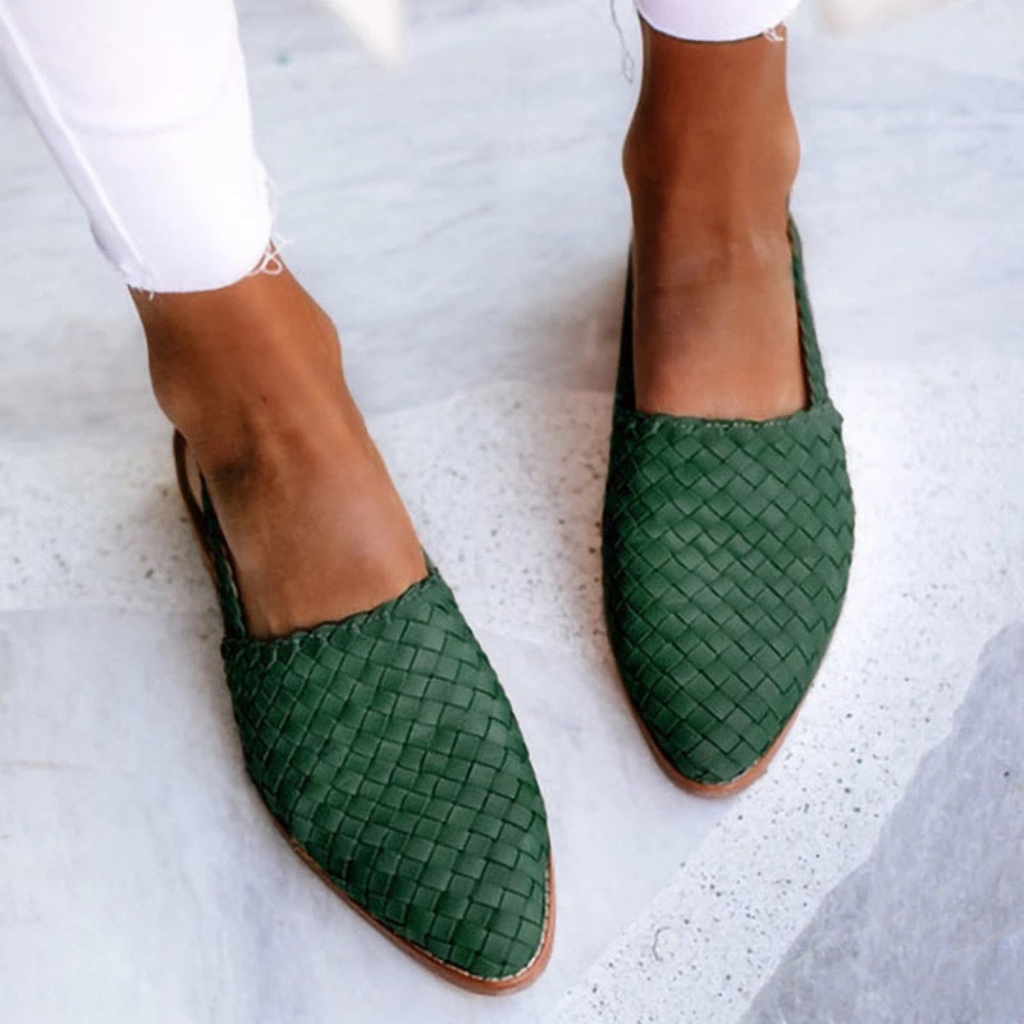 Elara | Women's Leather Woven Slingback Flat Sandals
