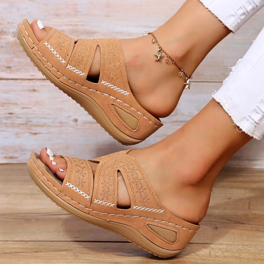 Elara | Women's Orthopedic Crossover Strap Low Wedge Sandals