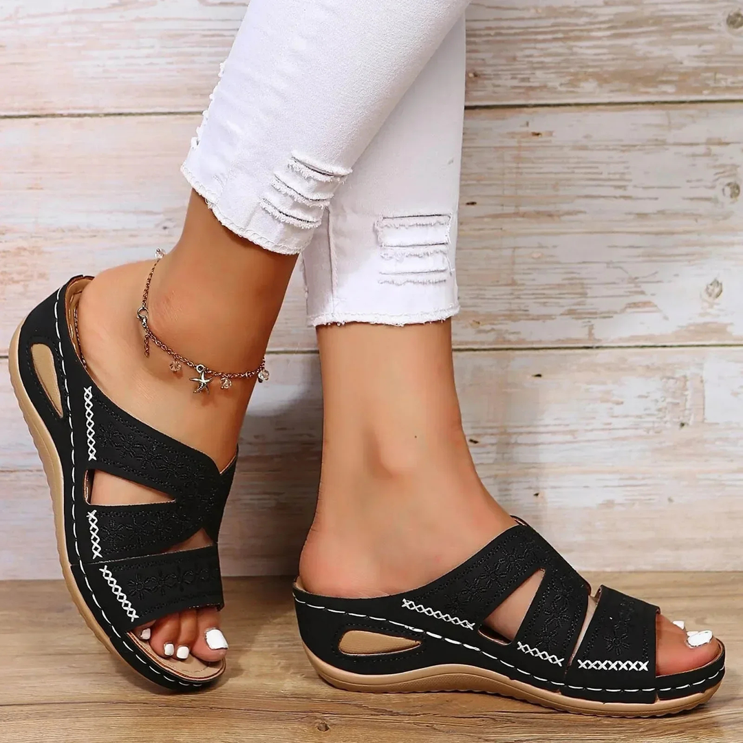 Elara | Women's Orthopedic Crossover Strap Low Wedge Sandals