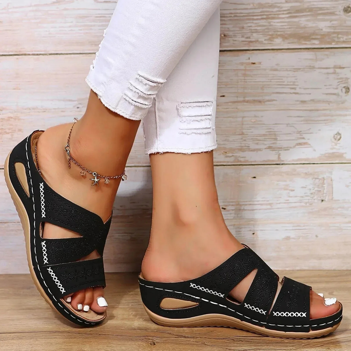 Elara | Women's Orthopedic Crossover Strap Low Wedge Sandals