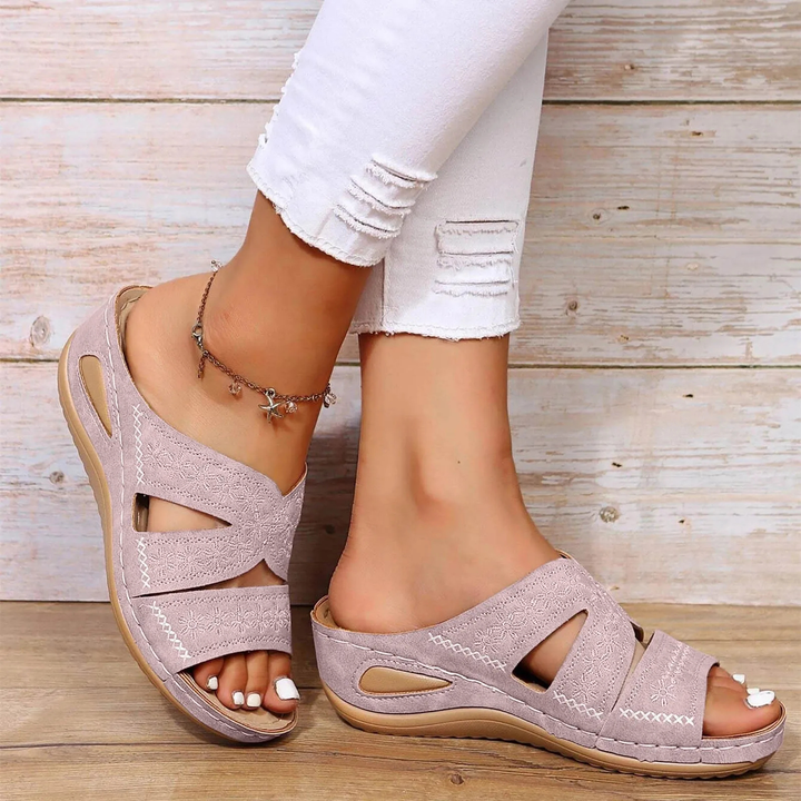 Elara | Women's Orthopedic Crossover Strap Low Wedge Sandals