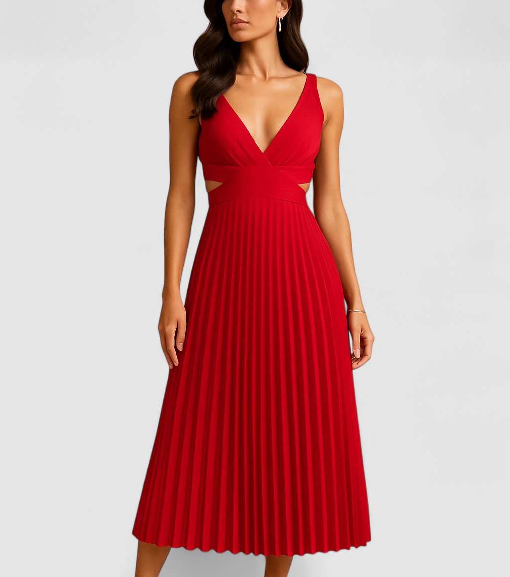 Lina's Bold Motion | Sleeveless Pleated Midi Dress