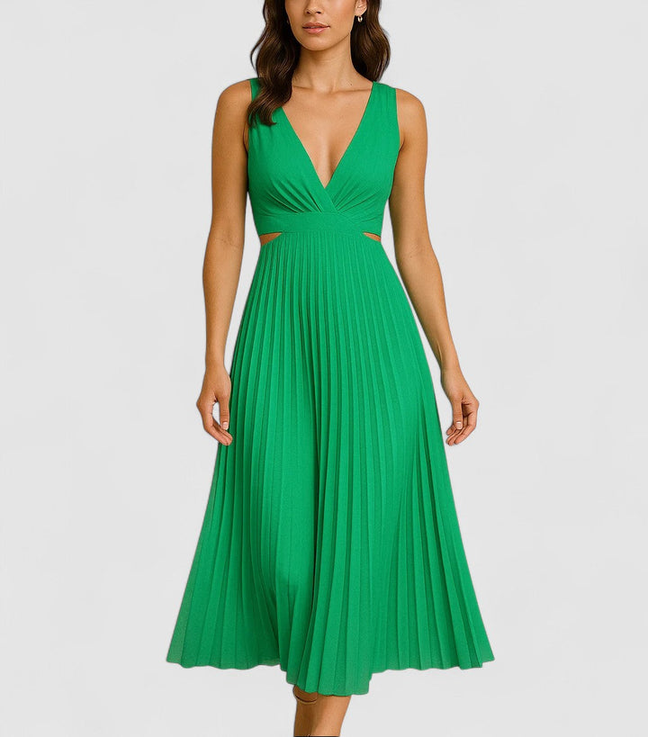 Lina's Bold Motion | Sleeveless Pleated Midi Dress