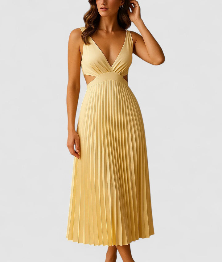 Lina's Bold Motion | Sleeveless Pleated Midi Dress