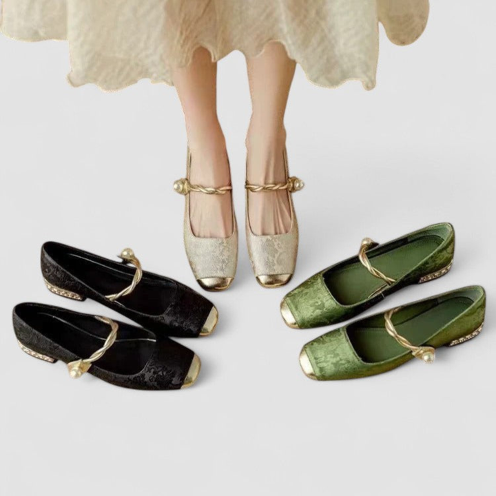 Elise | Women's Satin Jacquard Crystal Heel Mary Jane Pumps