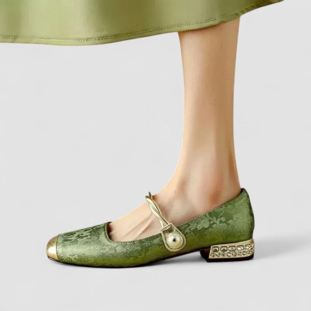 Elise | Women's Satin Jacquard Crystal Heel Mary Jane Pumps