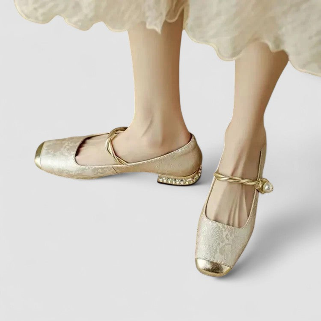 Elise | Women's Satin Jacquard Crystal Heel Mary Jane Pumps