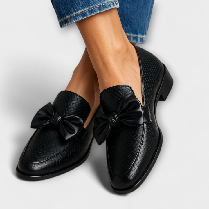 Elodie | Women's Leather Croc-Embossed Bow Loafers