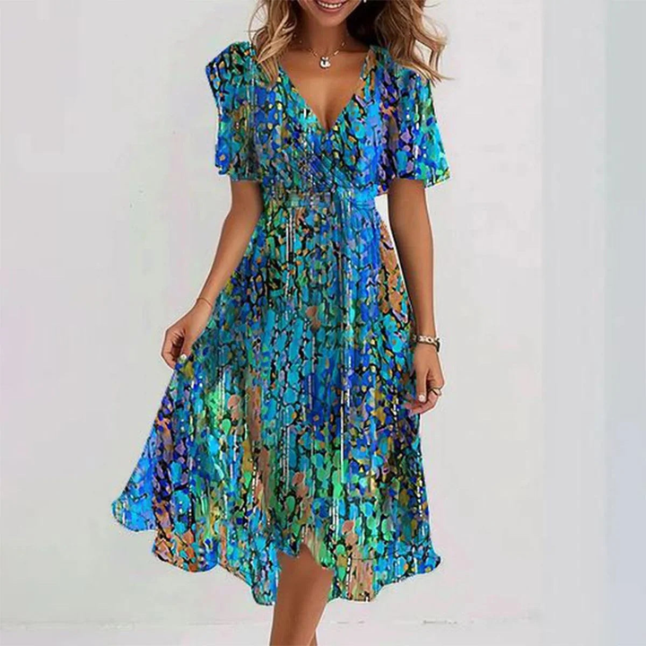 Elowen | Women's Chiffon Flutter-Sleeve Wrap Midi Dress