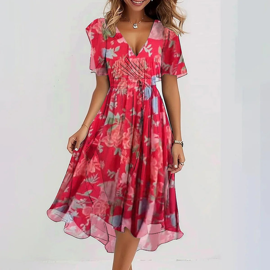 Elowen | Women's Chiffon Flutter-Sleeve Wrap Midi Dress