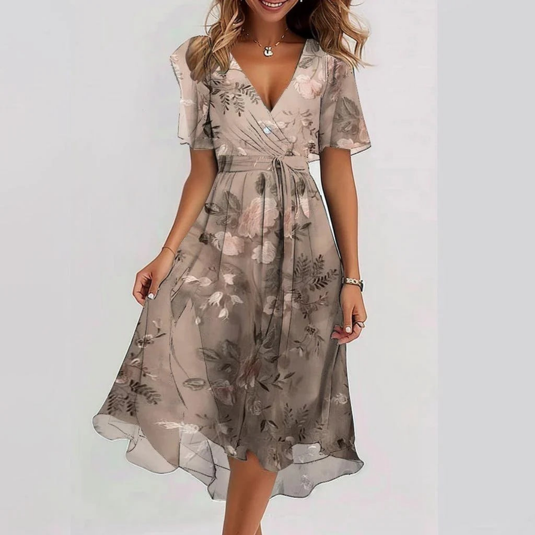 Elowen | Women's Chiffon Flutter-Sleeve Wrap Midi Dress