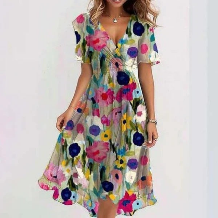 Elowen | Women's Chiffon Flutter-Sleeve Wrap Midi Dress