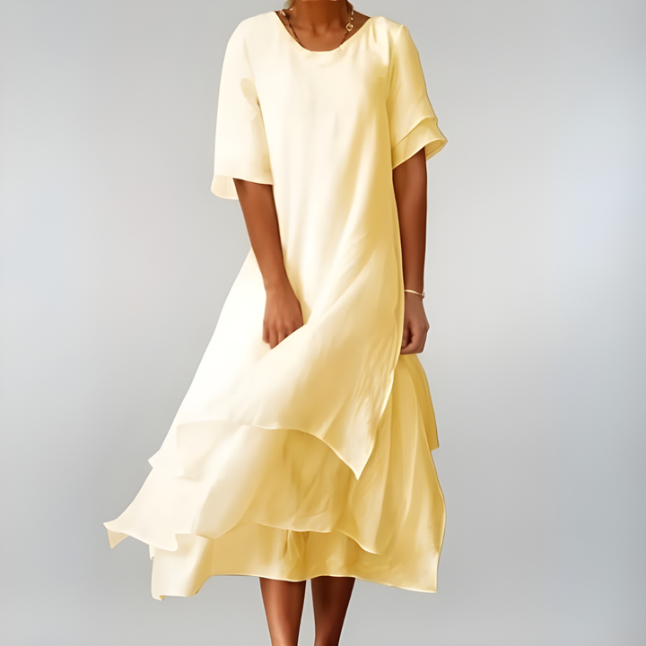 Elowen | Women's Chiffon Layered Short Sleeve Midi Dress