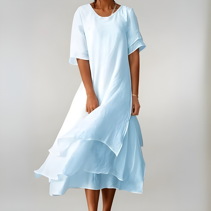 Elowen | Women's Chiffon Layered Short Sleeve Midi Dress