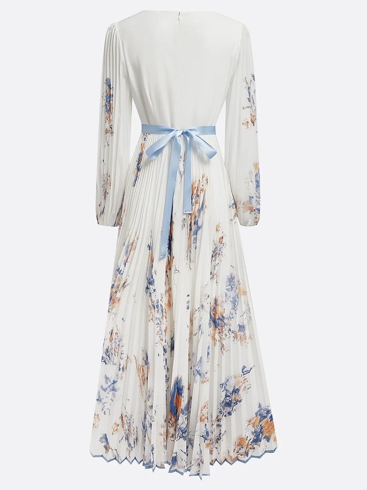 Elowen | Women's Chiffon Pleated V-Neck Floral Maxi Dress