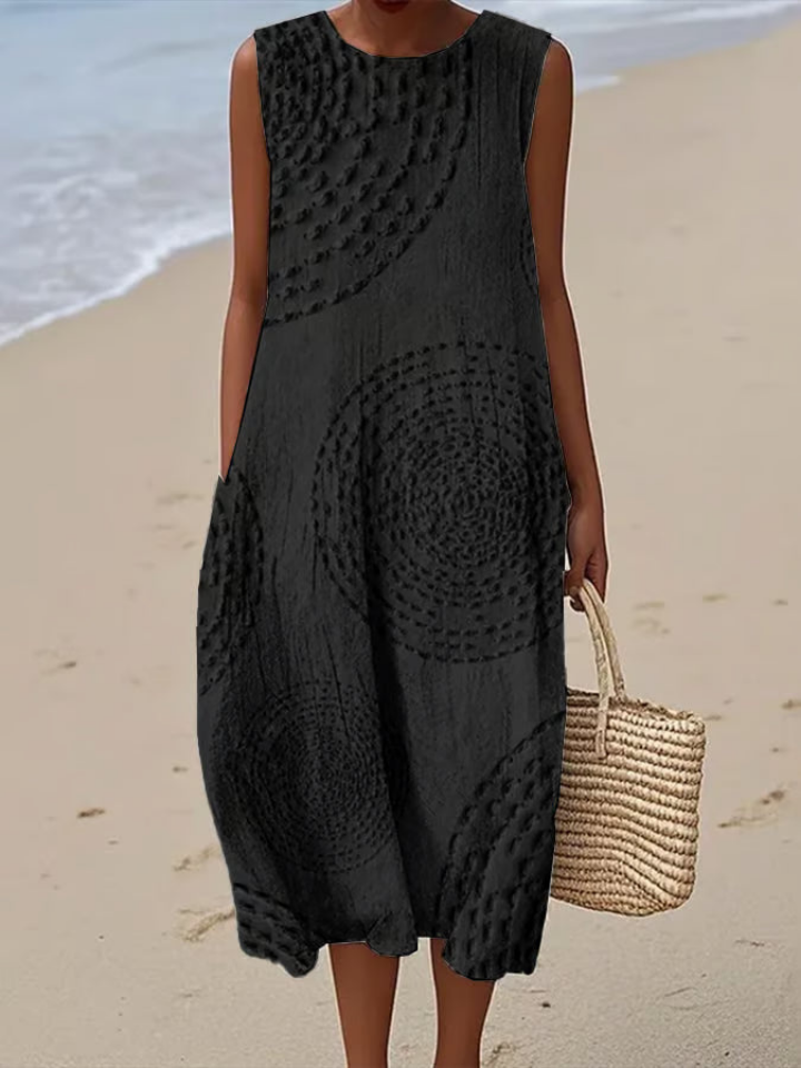 Elowen | Women's Linen Textured Sleeveless Relaxed Midi Dress
