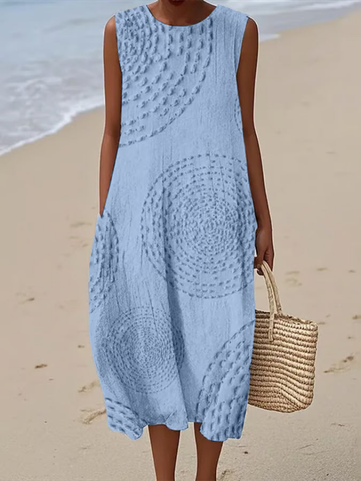 Elowen | Women's Linen Textured Sleeveless Relaxed Midi Dress