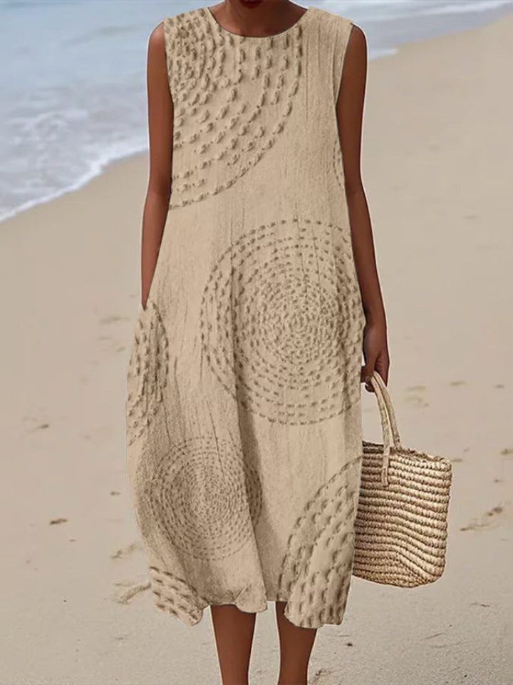 Elowen | Women's Linen Textured Sleeveless Relaxed Midi Dress
