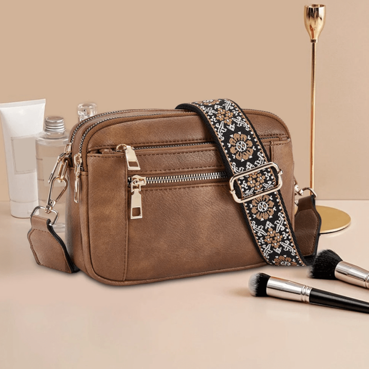 Esme | Women's Vegan Leather Double-Zip Boho Strap Crossbody Bag
