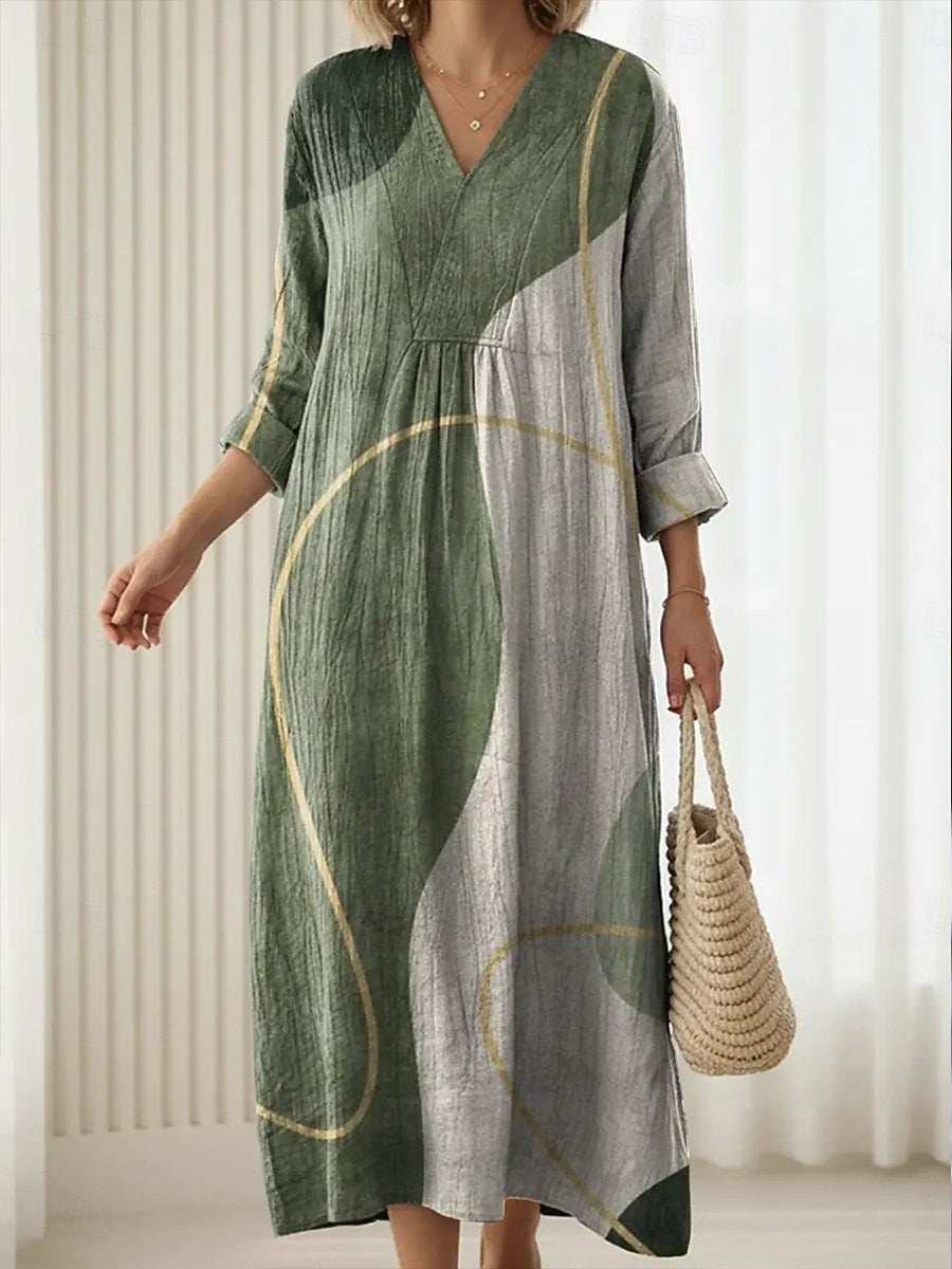 Fenna | Women's Cotton V-Neck Abstract Print Maxi Dress