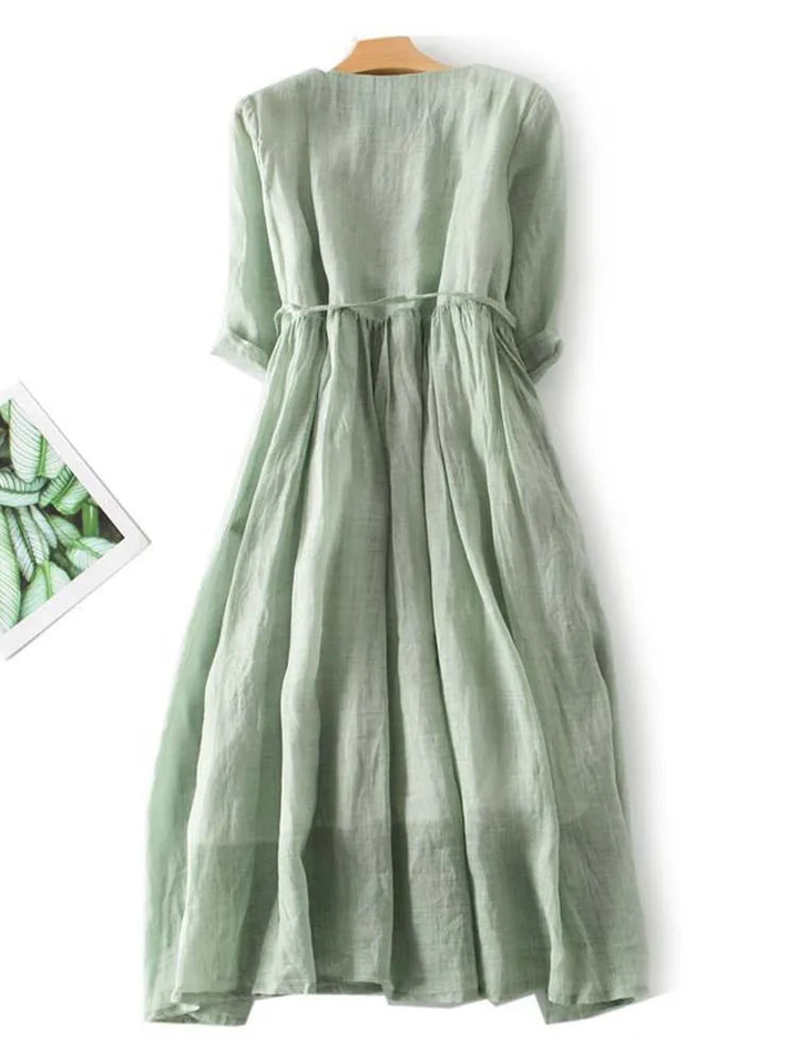 Fern | Women's Linen Ruffle-Front Tie-Waist Maxi Dress