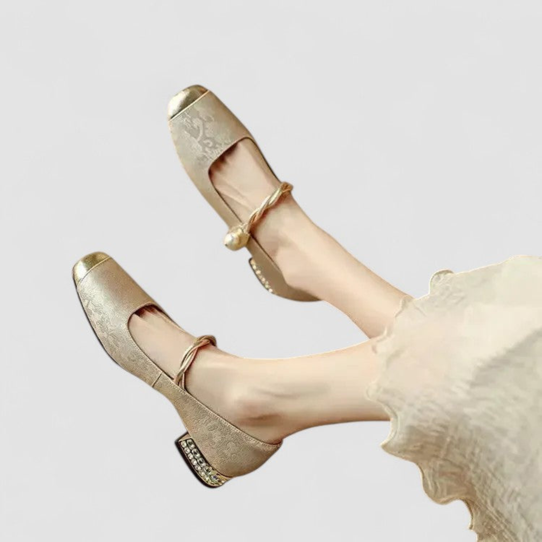 Fleur | Women's Jacquard Mary Jane Crystal Low-Heel Pumps