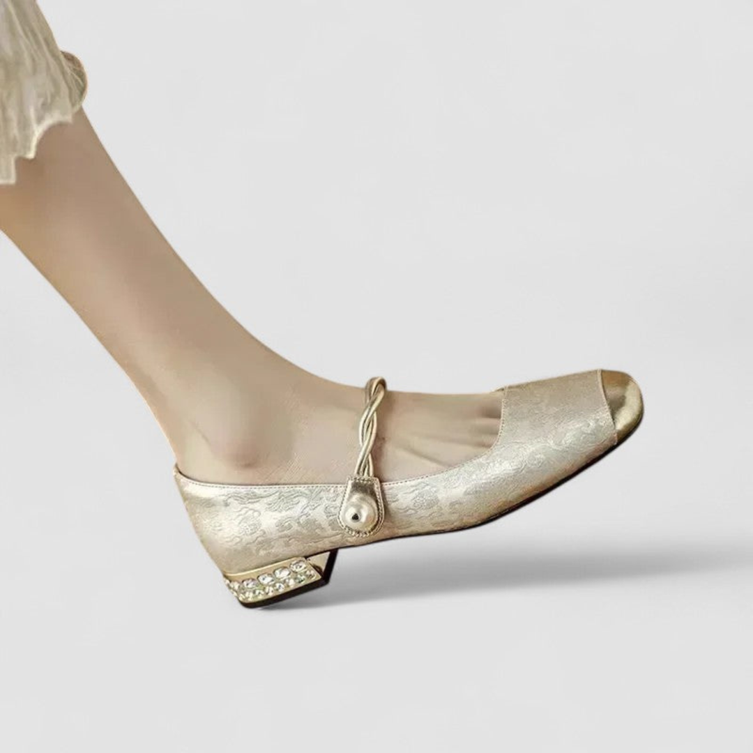 Fleur | Women's Jacquard Mary Jane Crystal Low-Heel Pumps