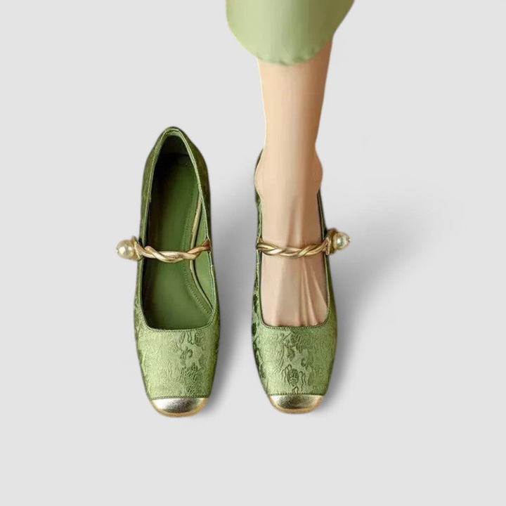 Fleur | Women's Jacquard Mary Jane Crystal Low-Heel Pumps