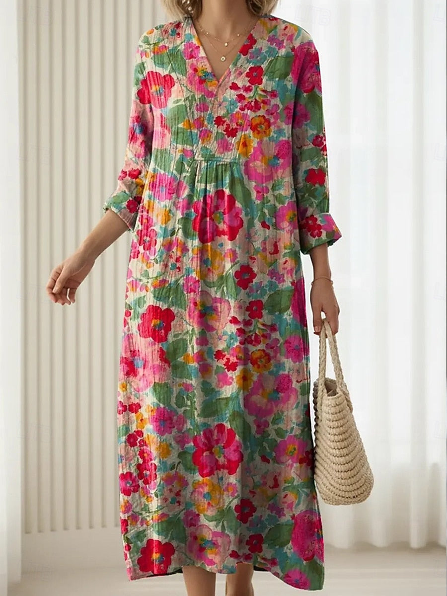 Floriane | Women's Cotton V-Neck Garden Floral Maxi Dress