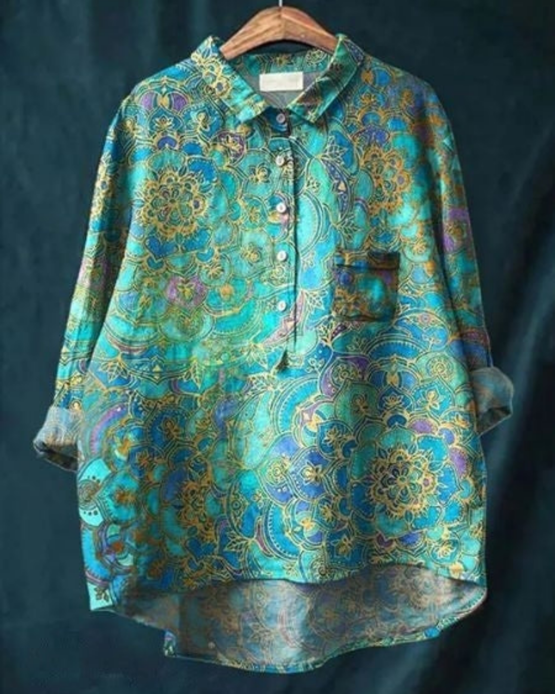 Floriane | Women's Linen Printed Oversized Button-Down Shirt