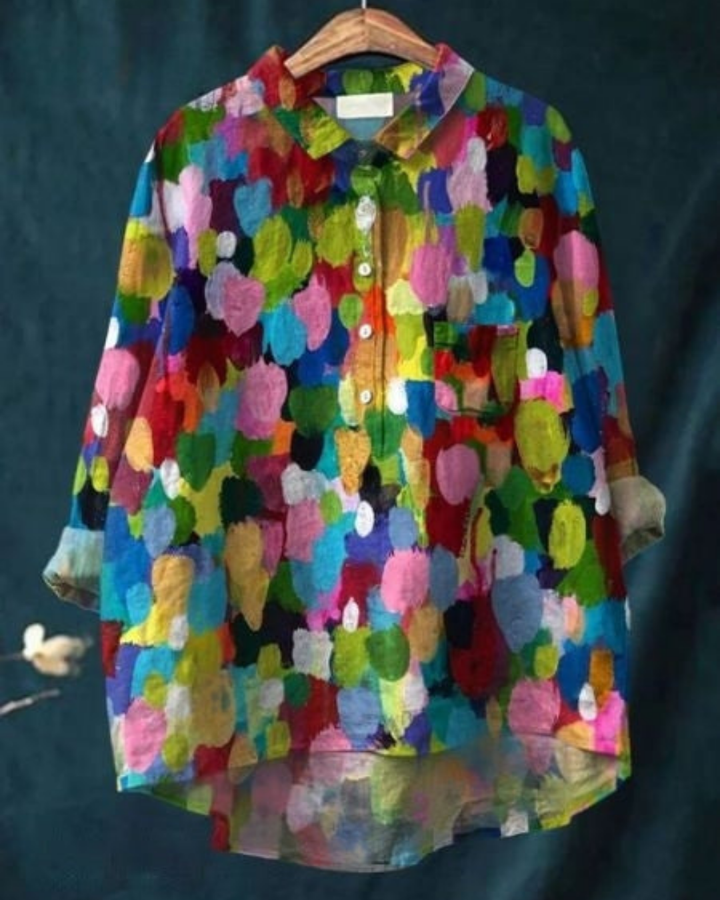 Floriane | Women's Linen Printed Oversized Button-Down Shirt