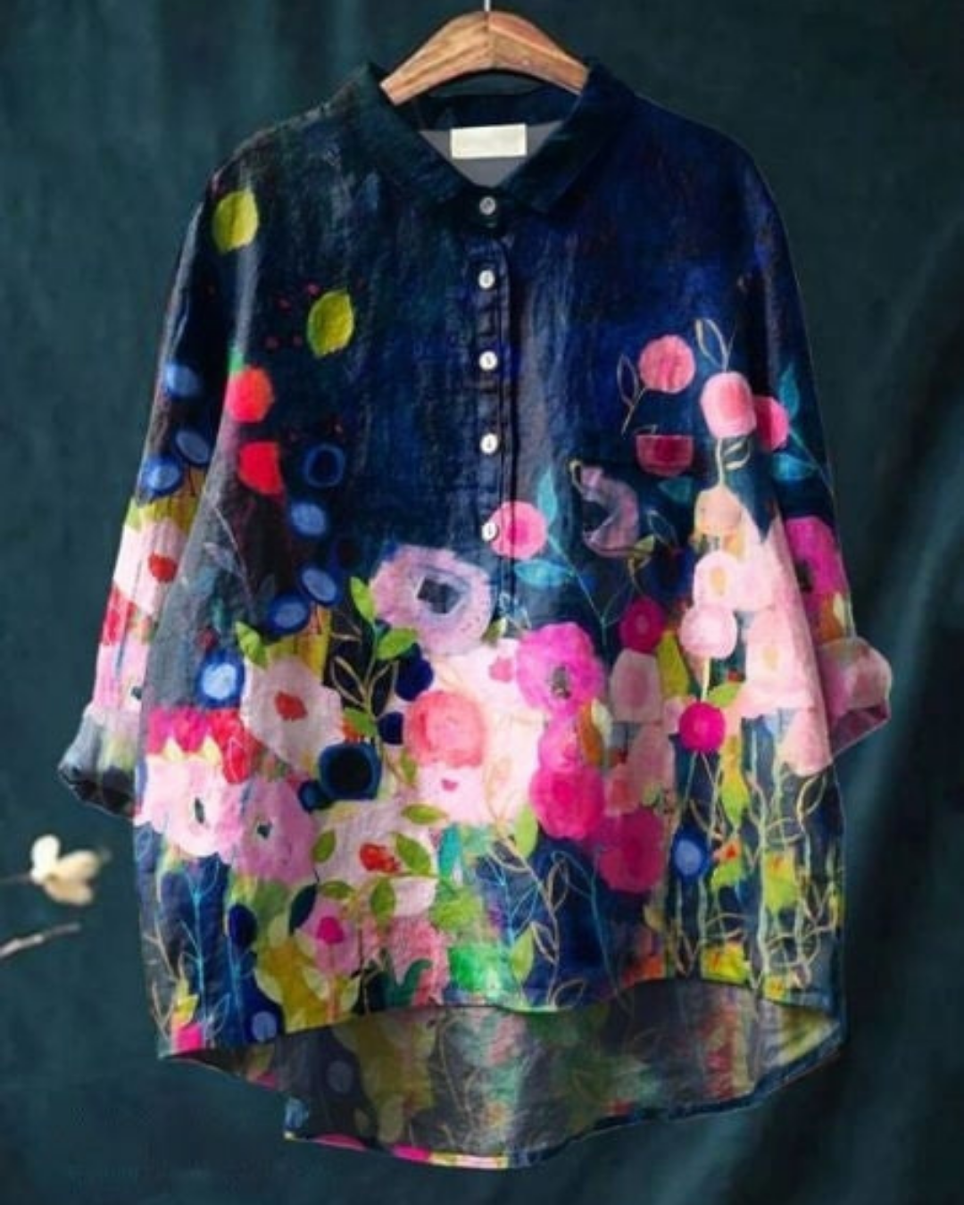 Floriane | Women's Linen Printed Oversized Button-Down Shirt