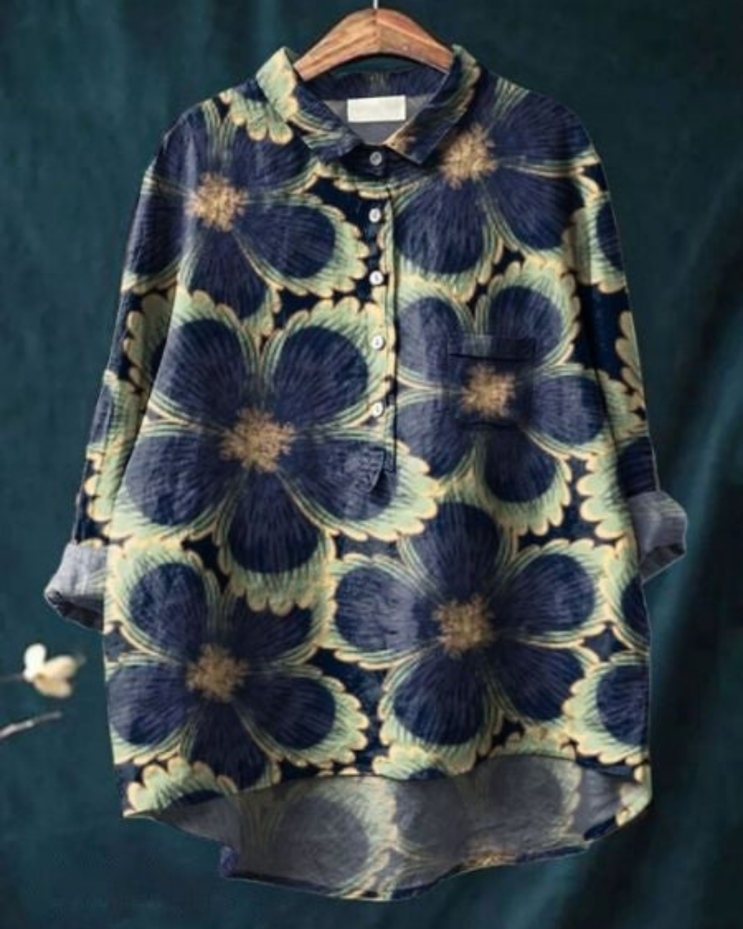 Floriane | Women's Linen Printed Oversized Button-Down Shirt