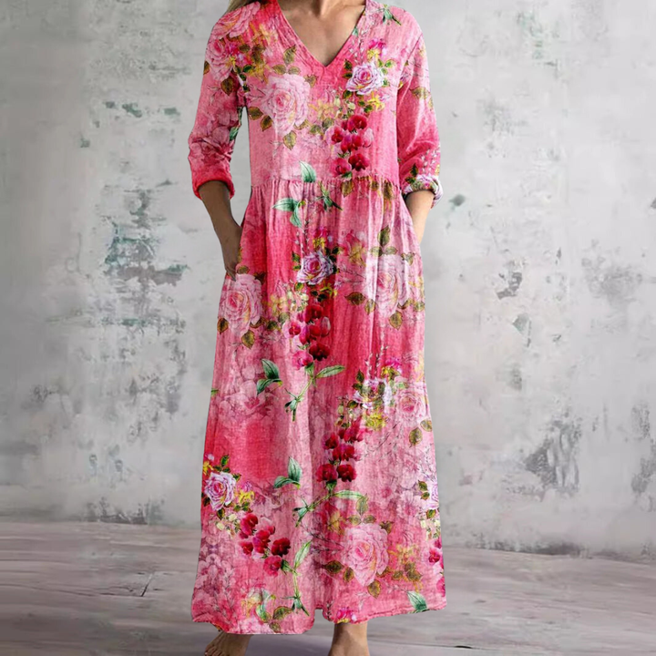 Florrie | Women's Cotton Floral Print Relaxed V-Neck Maxi Dress