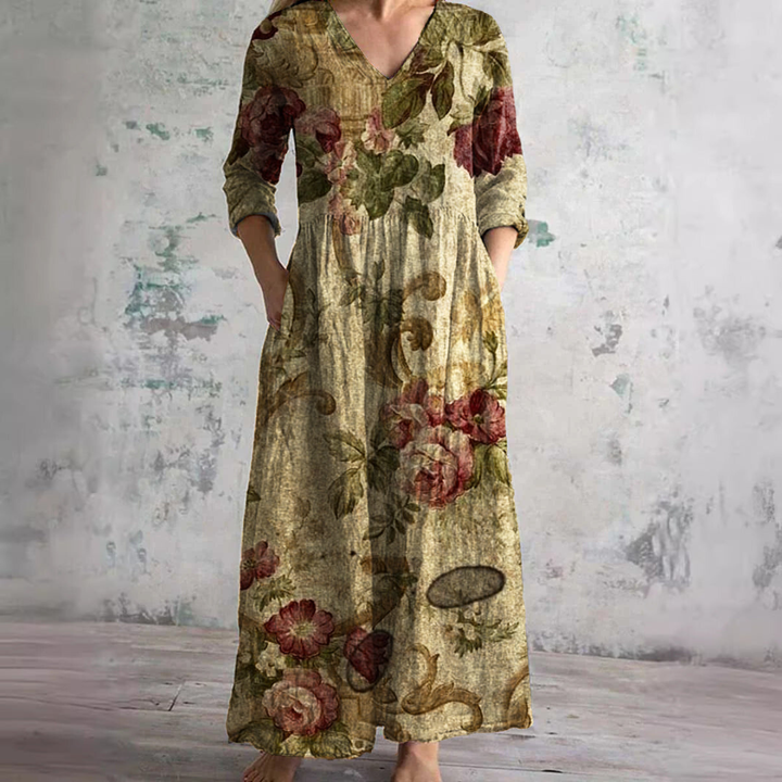 Florrie | Women's Cotton Floral Print Relaxed V-Neck Maxi Dress