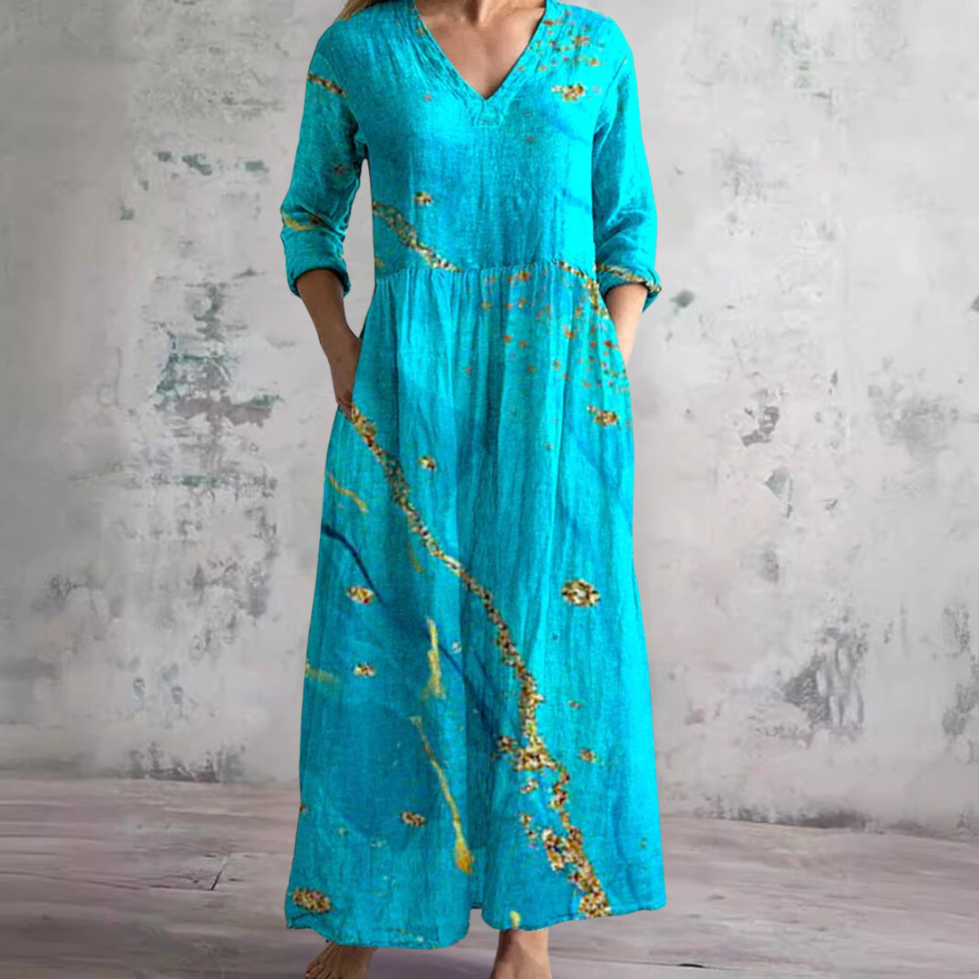 Florrie | Women's Cotton Floral Print Relaxed V-Neck Maxi Dress