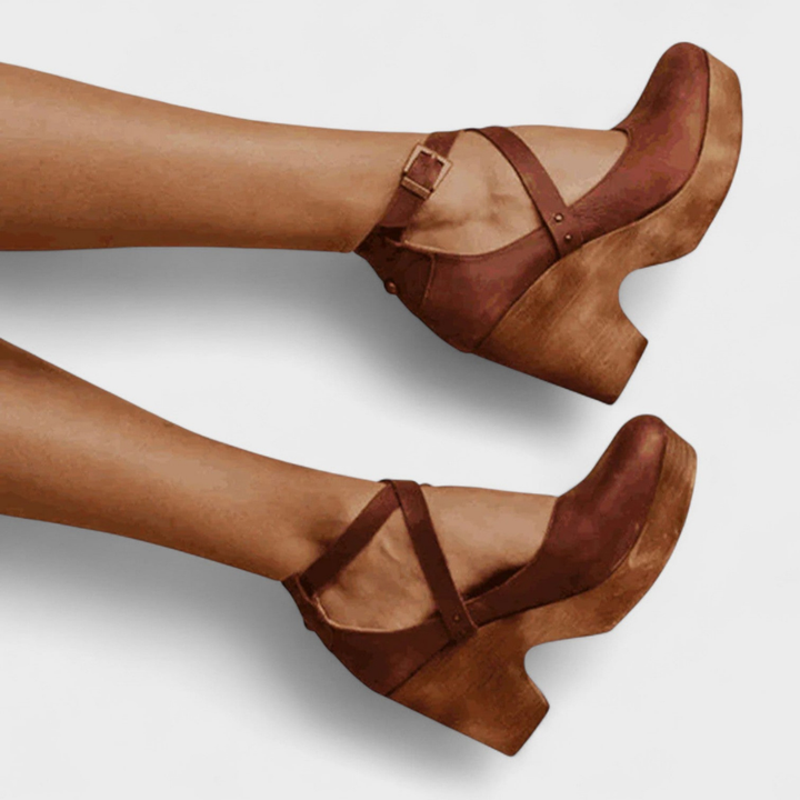 Freya | Women's Leather Crossover Strap Platform Heels