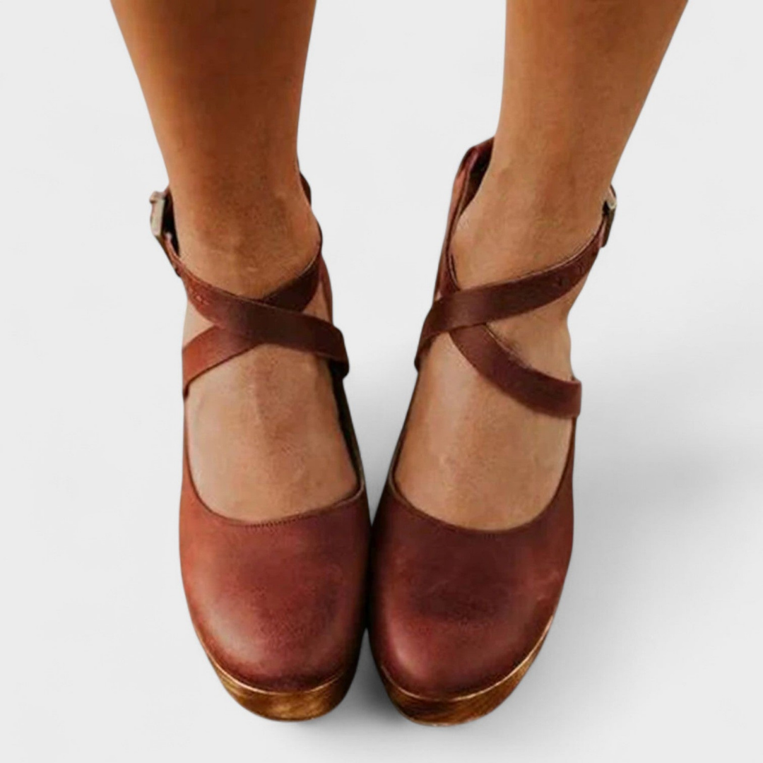 Freya | Women's Leather Crossover Strap Platform Heels