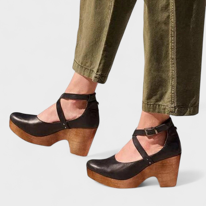 Freya | Women's Leather Crossover Strap Platform Heels