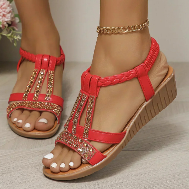 Gemma | Women's Leather Rhinestone Strappy Wedge Sandals