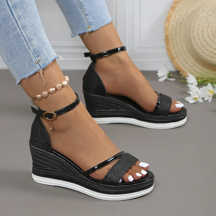 Goldie | Women's Glitter Espadrille Wedge Ankle-Strap Sandals