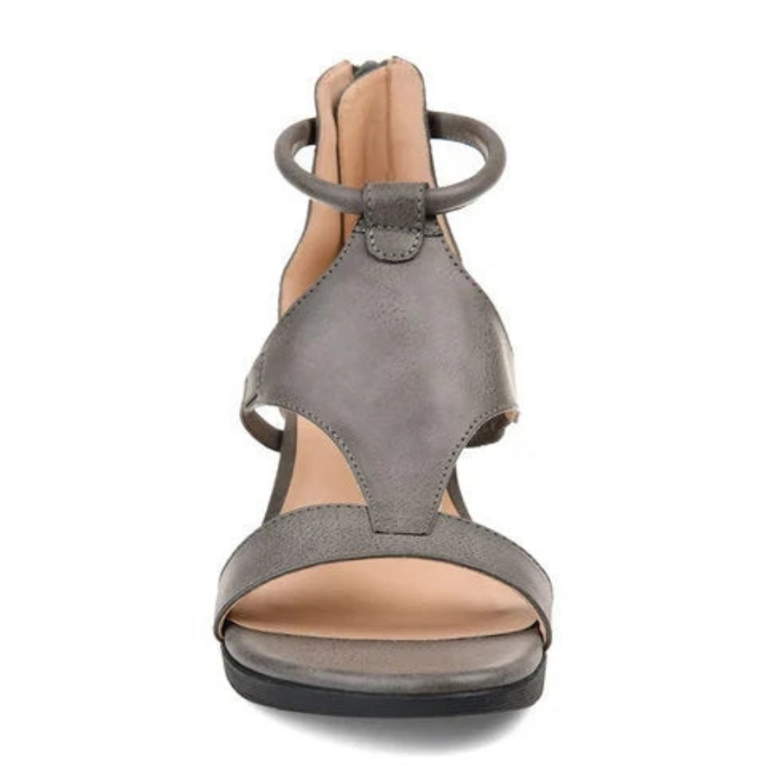 Greta | Women's Leather Ankle Strap Open Toe Wedge Sandals