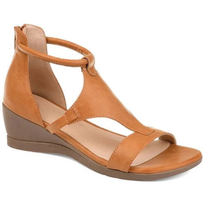 Greta | Women's Leather Ankle Strap Open Toe Wedge Sandals