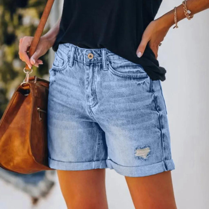 Hadley | Women's Denim Distressed Rolled Cuff Shorts