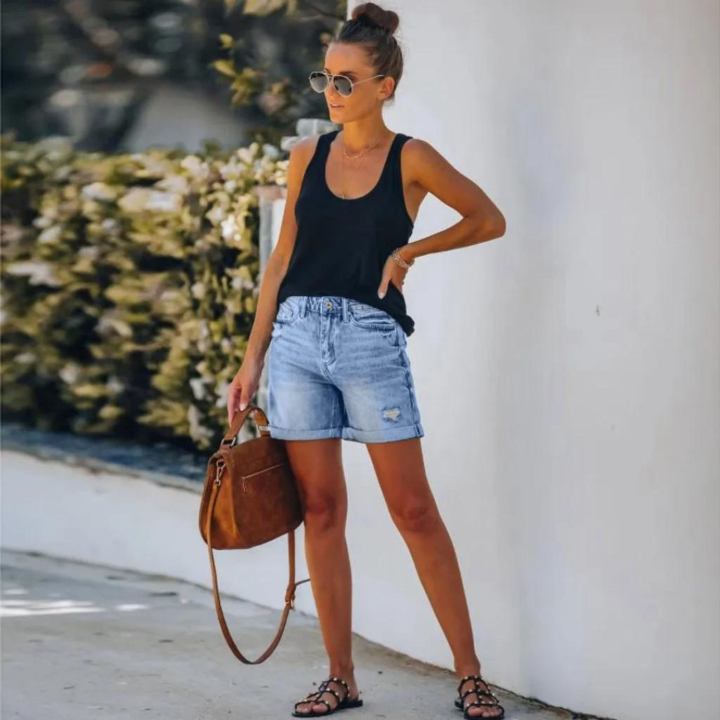 Hadley | Women's Denim Distressed Rolled Cuff Shorts