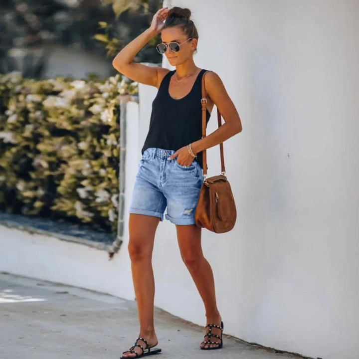 Hadley | Women's Denim Distressed Rolled Cuff Shorts