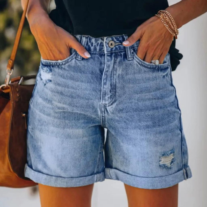Hadley | Women's Denim Distressed Rolled Cuff Shorts
