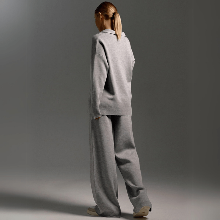 Halle | Women's Cashmere-Blend Polo Collar Knit Lounge Set